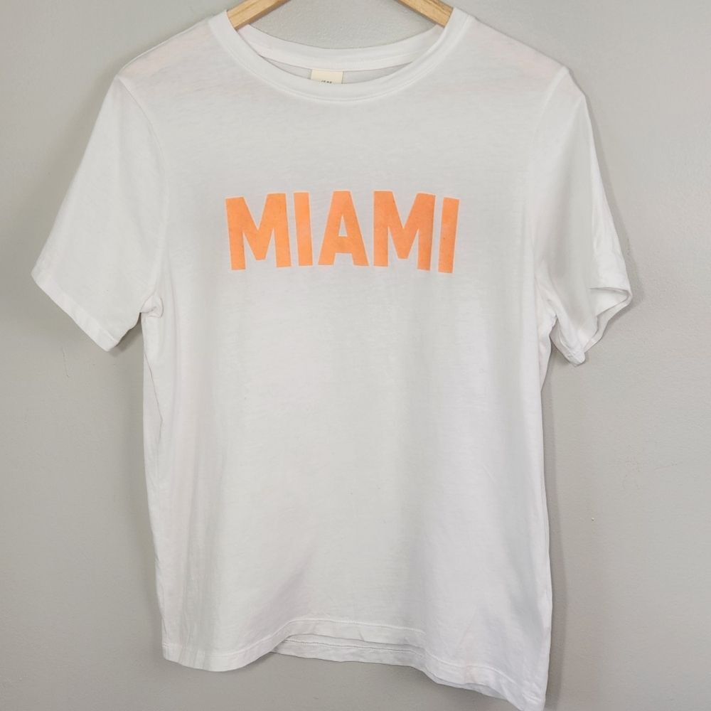 H&M White Tee Shirt with Orange Miami Graphic Size M Like New